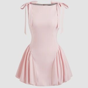 BOAT NECK BOWKNOT BUBBLE HEM MINI DRESS